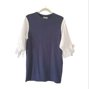 Dual Fabric Sweatshirt Top/w Ruffled Ribbon Sleeve